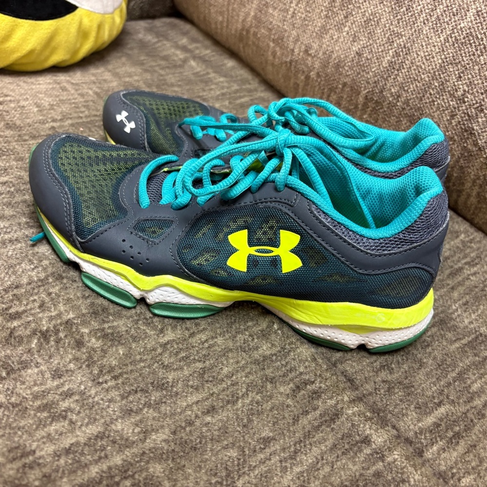 Under Armour Women's Teal, Gray and Yellow Athletic Running Shoes - Picture 2 of 3